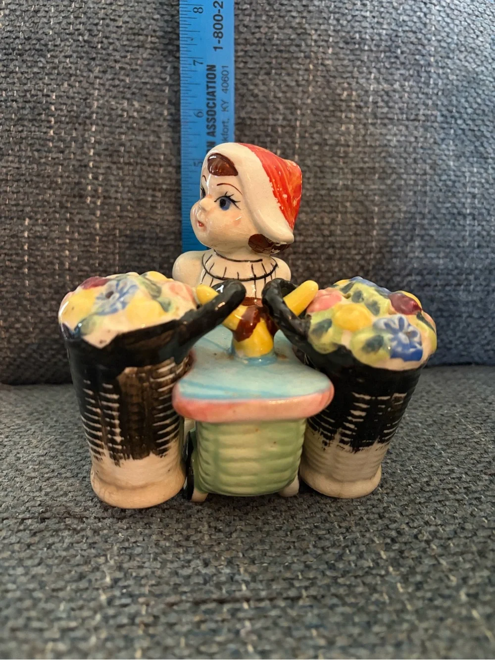 Vintage Figurine of Girl with Flower Basket Salt and Pepper Shakers